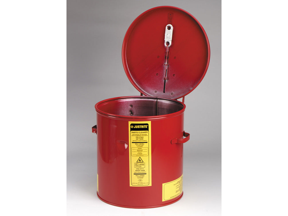 Justrite Dip Tank For Cleaning Parts - 2 Gal - Manual Cover With Fusible Link - Optnl Parts Basket - Steel - Red. Optional Parts Basket - 27602