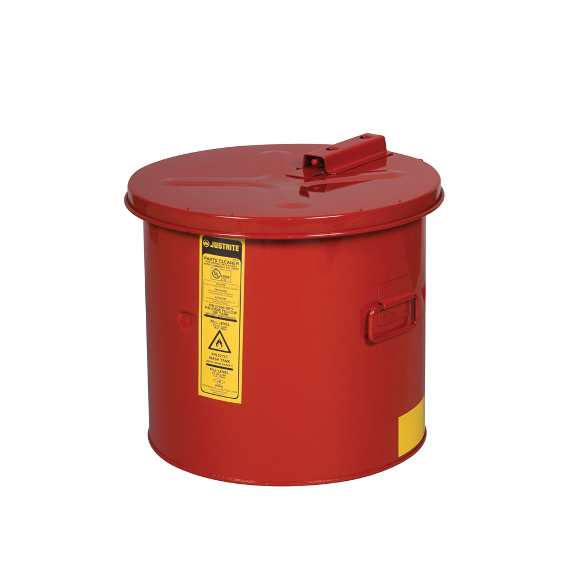 Justrite Dip Tank For Cleaning Parts - 5 Gal - Manual Cover With Fusible Link - Optnl Parts Basket - Steel - Red. Optional Parts Basket - 27605