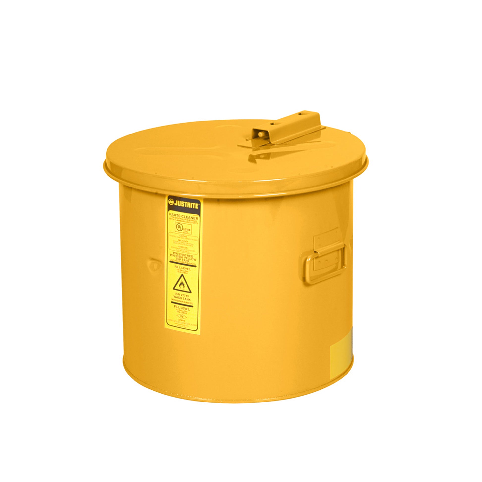 Justrite Dip Tank For Cleaning Parts - 19 Litre - Manual Cover W/Fusible Link - Optnl Parts Basket - Steel - Yelw. Optional Parts Basket - 27606