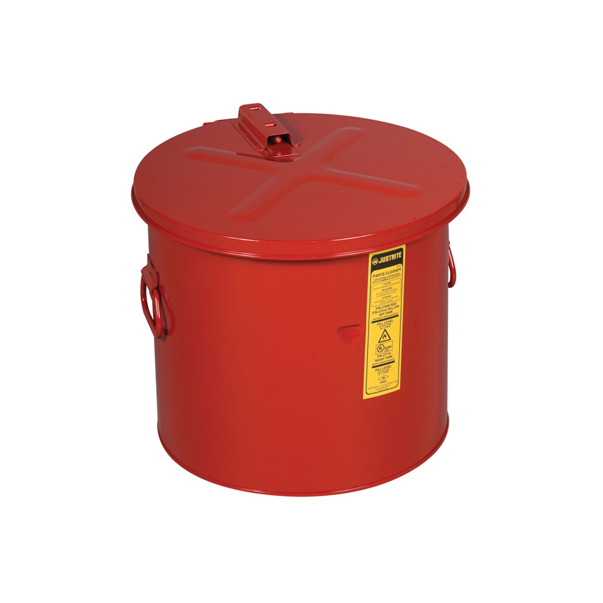 Justrite Dip Tank For Cleaning Parts - 8 Gal - Manual Cover With Fusible Link - Optnl Parts Basket - Steel - Red. Optional Parts Basket - 27608