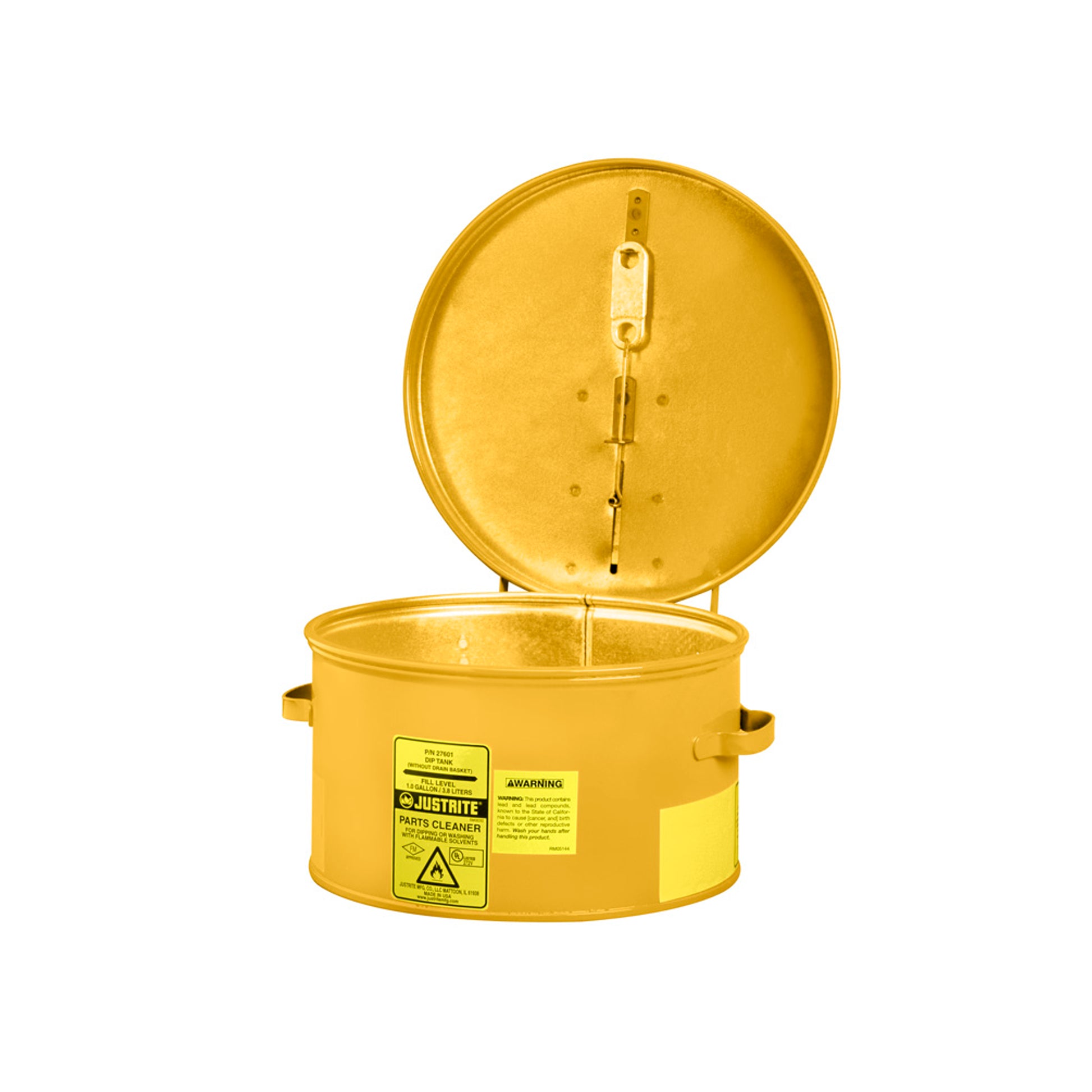 Justrite Dip Tank For Cleaning Parts - 4 Litre - Manual Cover W/Fusible Link In Case Of Fire - Steel - Yellow - 27611