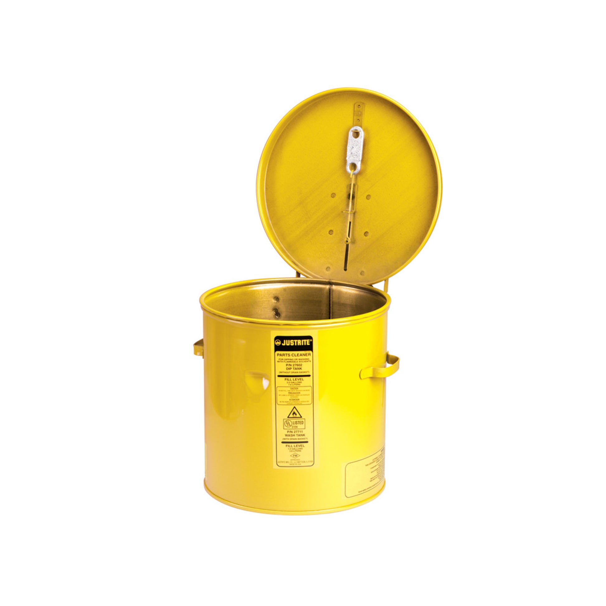 Justrite Dip Tank For Cleaning Parts - 8 Litre - Manual Cover W/Fusible Link - Optnl Parts Basket - Steel - Yelw. Optional Parts Basket - 27612