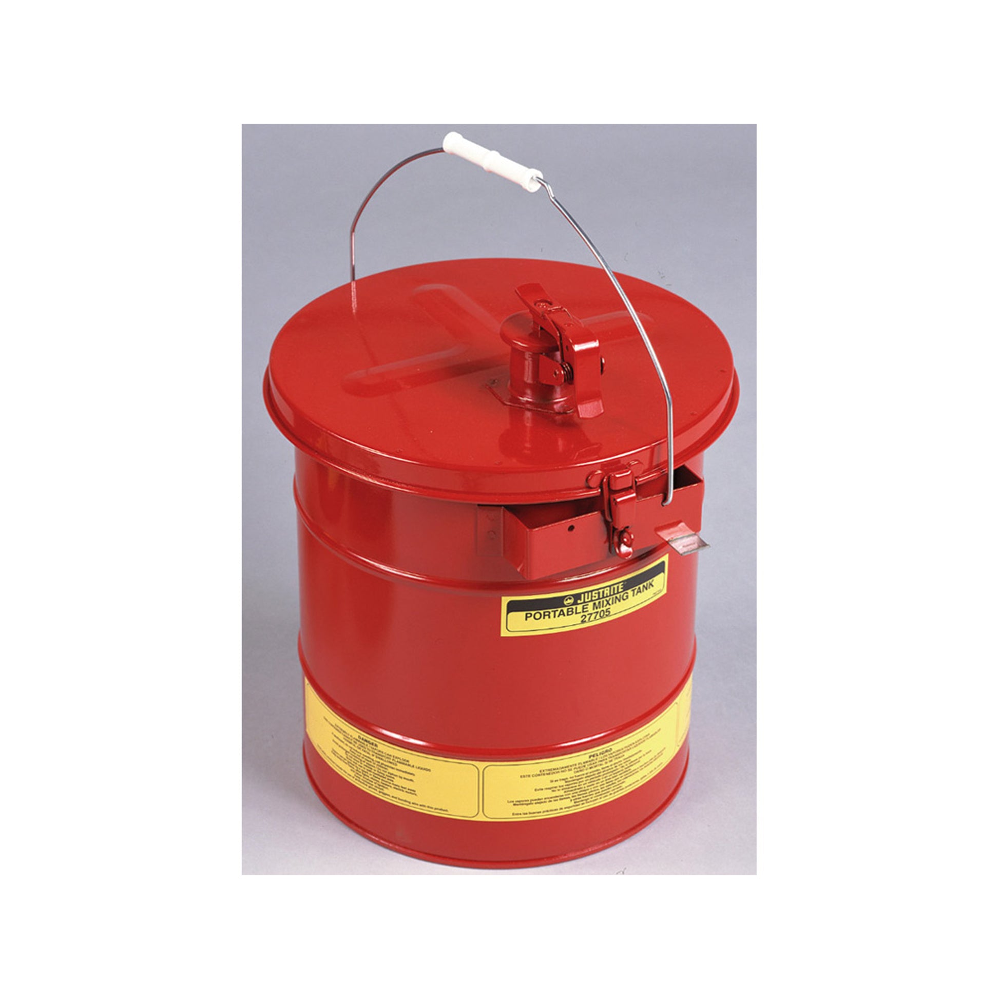 Justrite Mixing Tank - Portable - 5 Gal - Removable Cover W/Flame Arrester - S/C Spout - Bonding Tab - Steel - Red - 27705