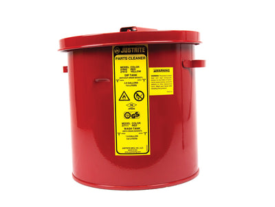 Justrite Wash Tank With Basket For Small Parts Cleaning - 1 Gal - Self-Close Cover W/Fusible Link - Steel - Red - 27711