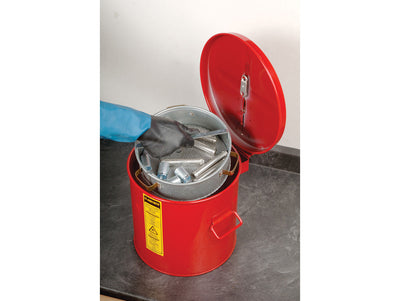 Justrite Wash Tank With Basket For Small Parts Cleaning - 3.5 Gal - Self-Close Cover W/Fusible Link - Steel - Red - 27713