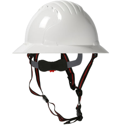 EVO 6161 Ascend Full Brim Safety Helmet w/HDPE Shell 4-Point Chinstrap 6-Point Suspension & Wheel Ratchet Adjustment - White - 1/EA - 280-EV6161-CH-10
