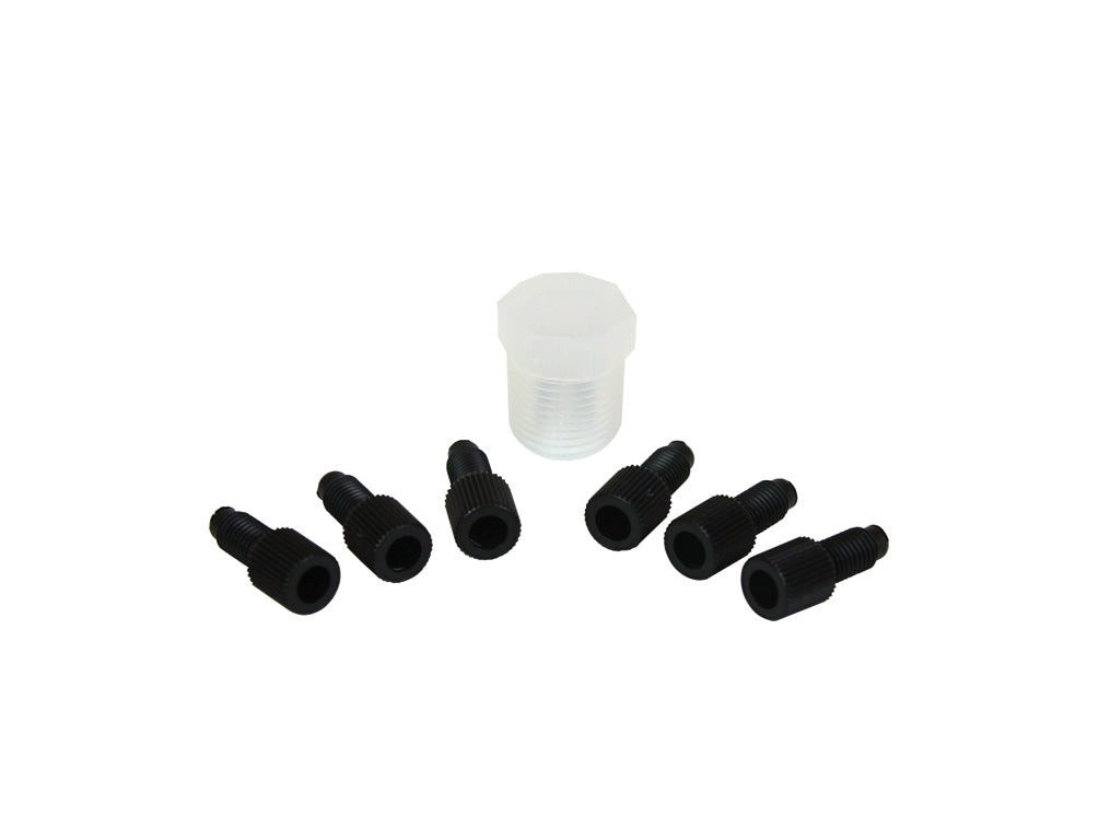 Justrite Replacement Poly Plug Cap Kit For Hplc Poly (Ptfe) Manifold - Six 1/4-28 Caps & One 3/8" Npt Cap - 28180