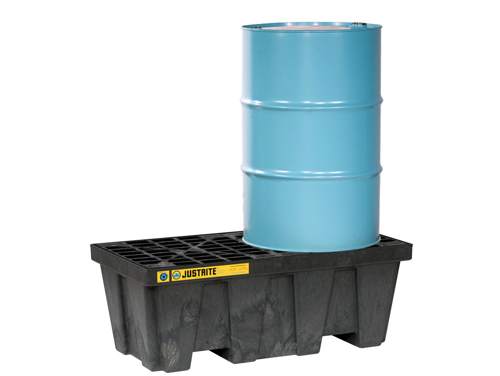 Justrite Ecopolyblend Spill Control Pallet - 2 Drum - 100% Recycled Polyethylene - Black - 28623