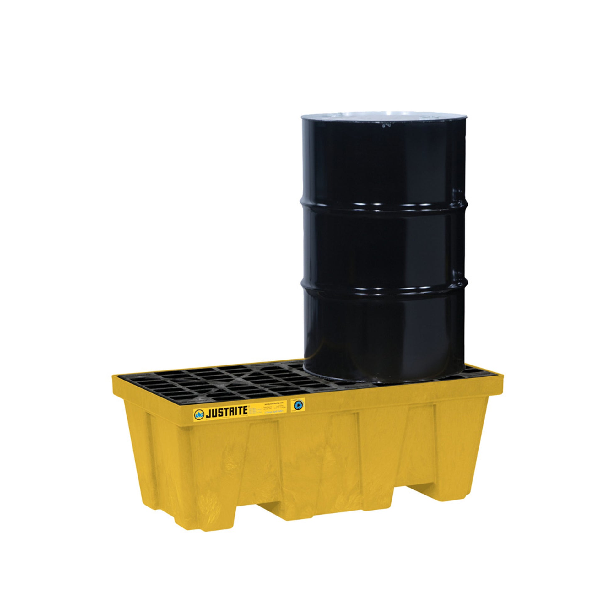 Justrite Ecopolyblend Spill Control Pallet With Drain - 2 Drum - 30% Recycled Polyethylene - Yellow - 28624