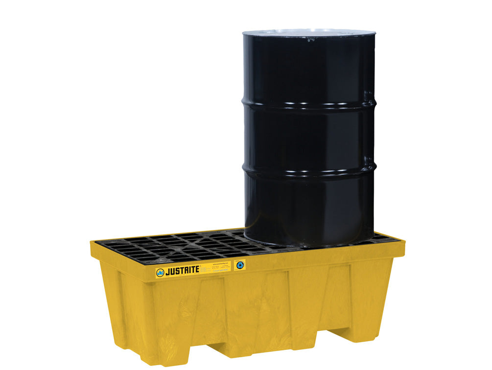 Justrite Ecopolyblend Spill Control Pallet With Drain - 2 Drum - 30% Recycled Polyethylene - Yellow - 28624