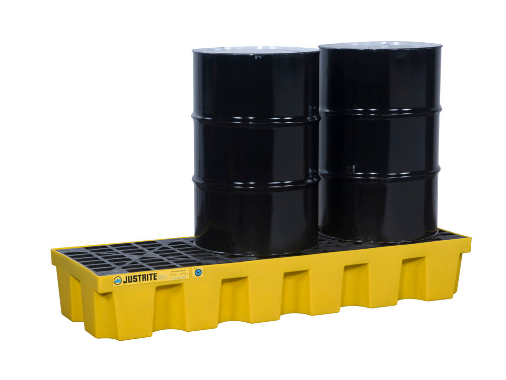 Justrite Ecopolyblend Spill Control Pallet - 3 Drum - 30% Recycled Polyethylene - Yellow - 28626