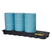 Justrite Ecopolyblend Spill Control Pallet - 4 Drum In-Line - 100% Recycled Polyethylene - Black - 28631