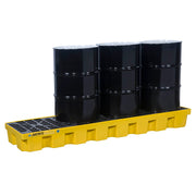 Justrite Ecopolyblend Spill Control Pallet With Drain - 4 Drum In-Line - 30% Recycled Polyethylene - Yellow - 28632