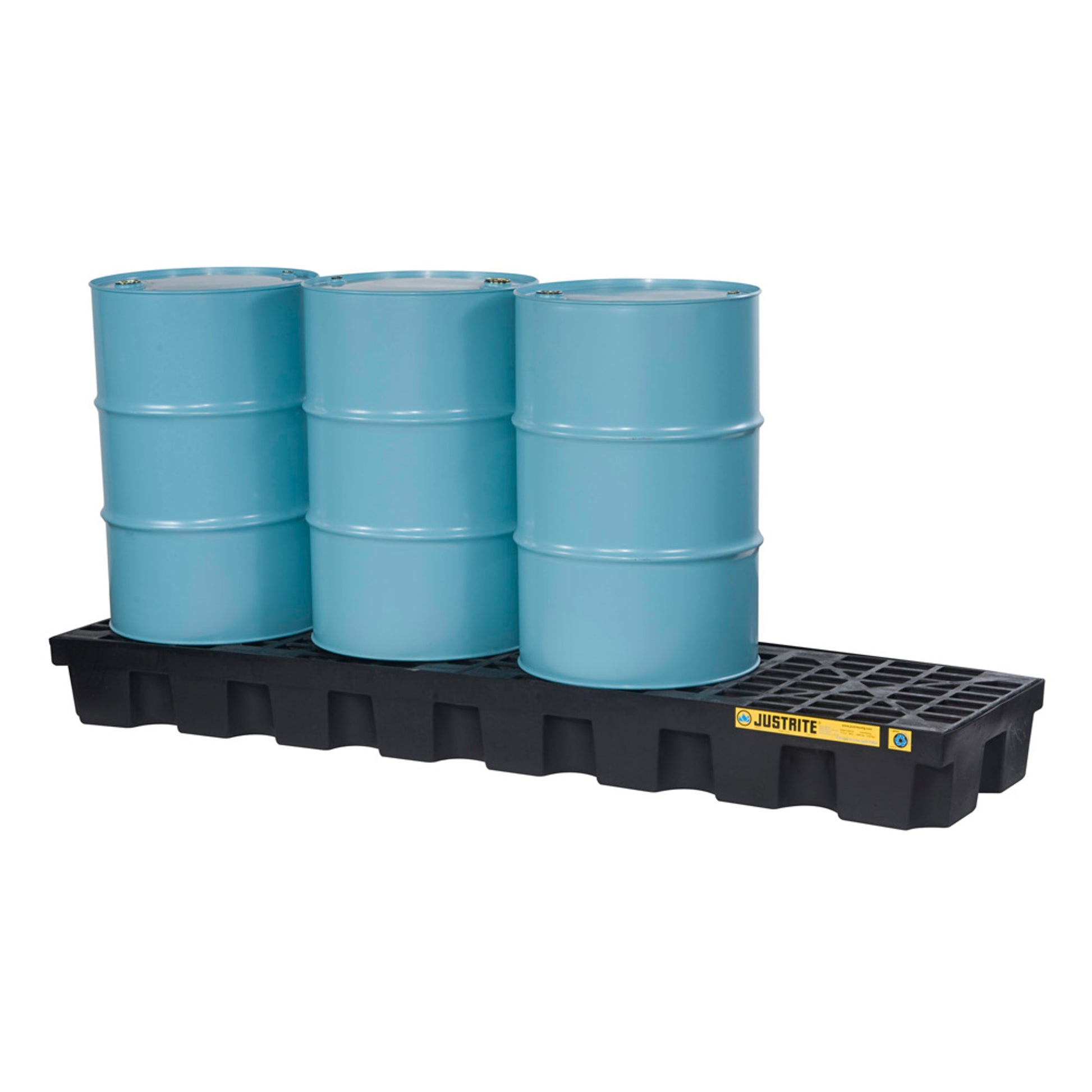 Justrite Ecopolyblend Spill Control Pallet With Drain - 4 Drum In-Line - 100% Recycled Polyethylene - Black - 28633