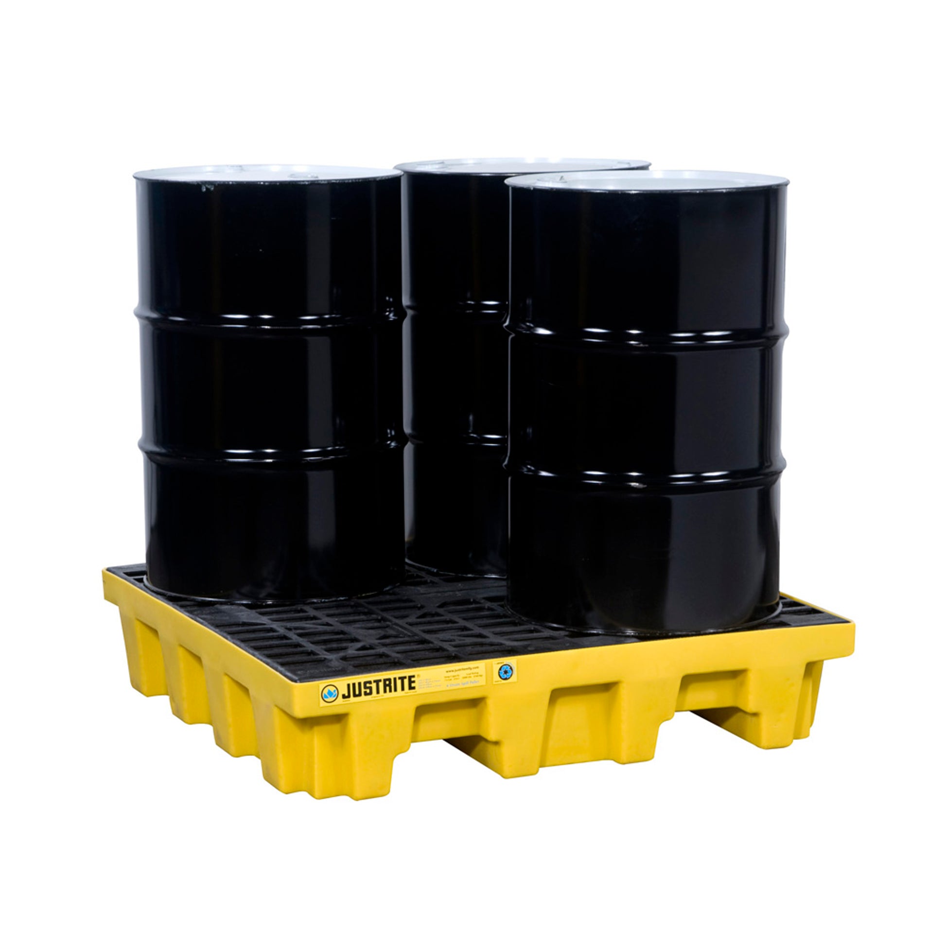 Justrite Ecopolyblend Spill Control Pallet - 4 Drum Square - 30% Recycled Polyethylene - Yellow - 28634
