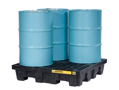 Justrite Ecopolyblend Spill Control Pallet - 4 Drum Square - 100% Recycled Polyethylene - Black - 28635