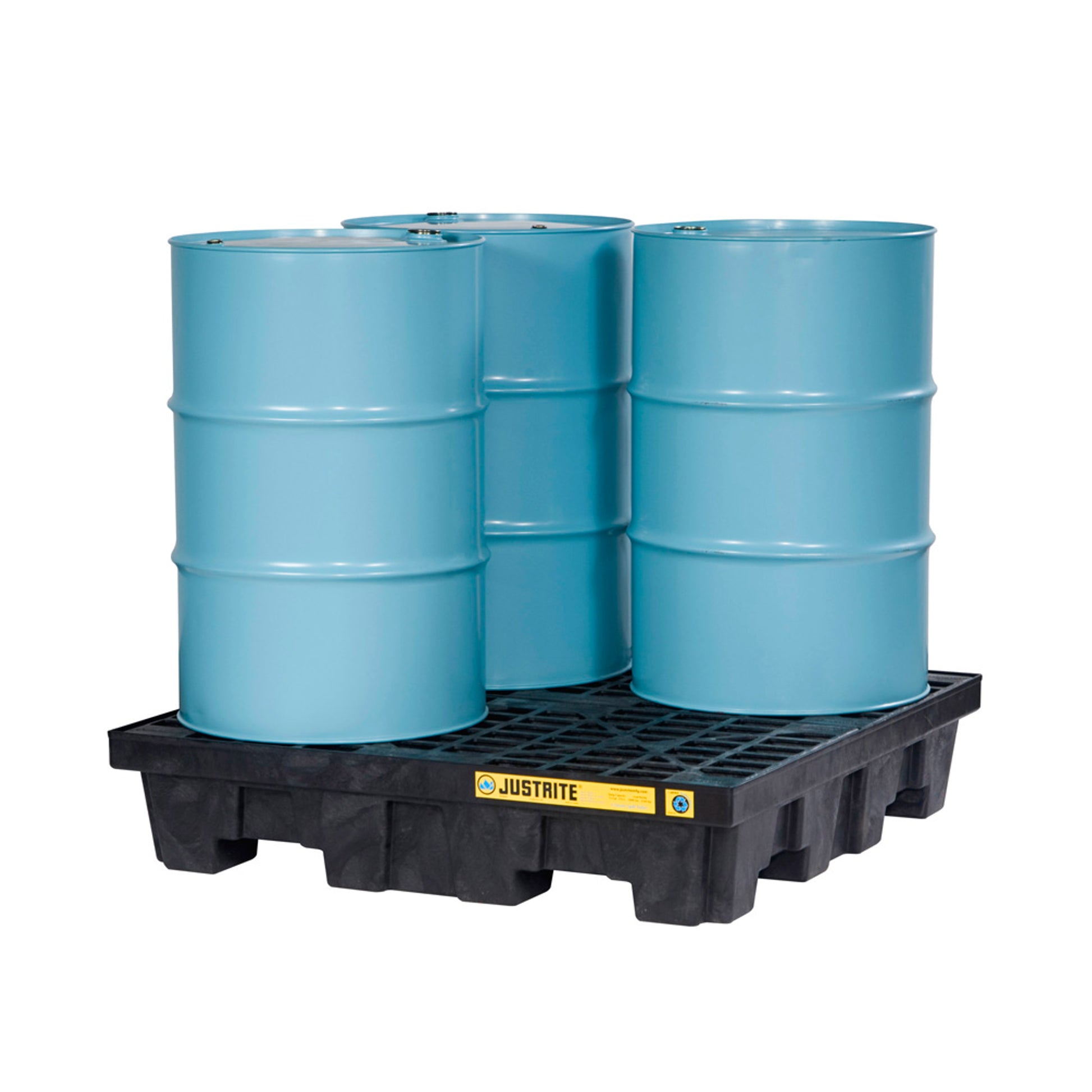 Justrite Ecopolyblend Spill Control Pallet With Drain - 4 Drum Square - 100% Recycled Polyethylene - Black - 28637