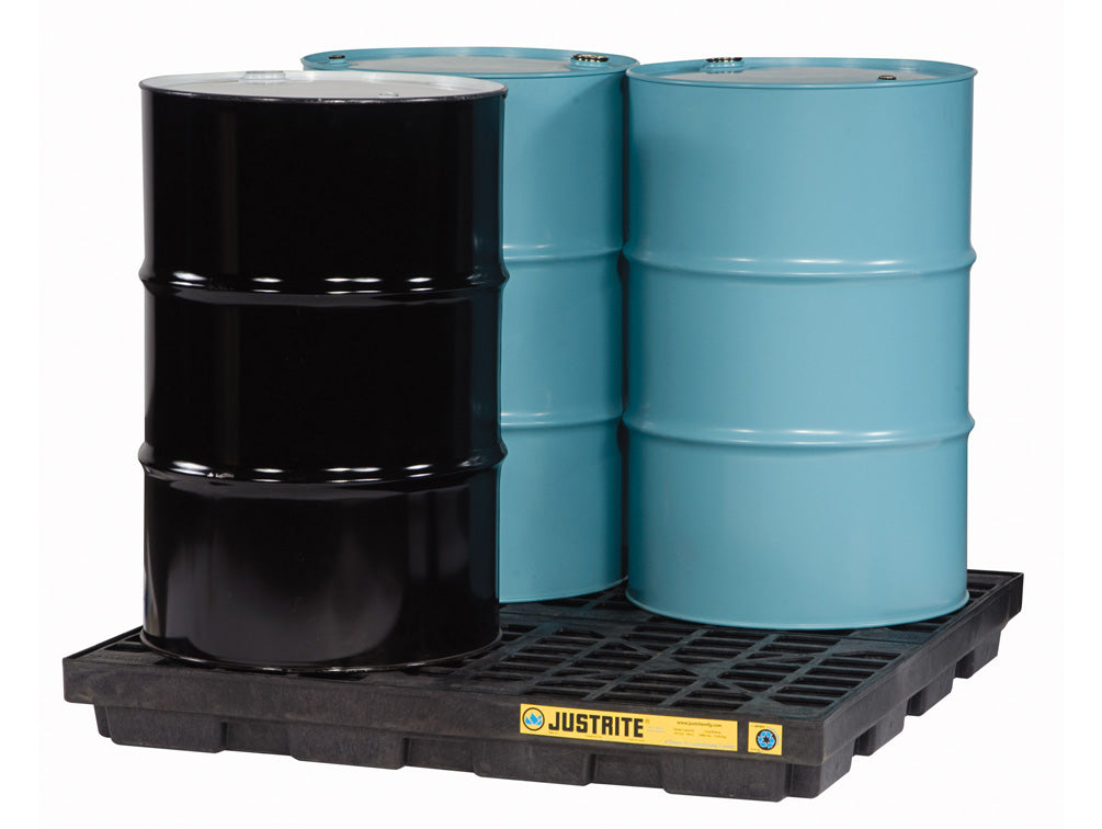Justrite Ecopolyblend Accumulation Center - 4 Drum - 100% Recycled Polyethylene - Black - 28657