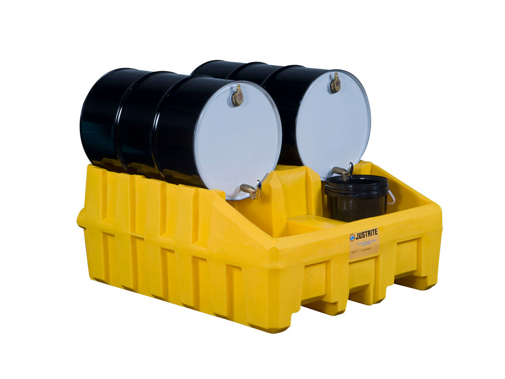 Justrite Drum Management Base Module - Dispensing Well - Forklift Channels - Poly - Yellow - 28666