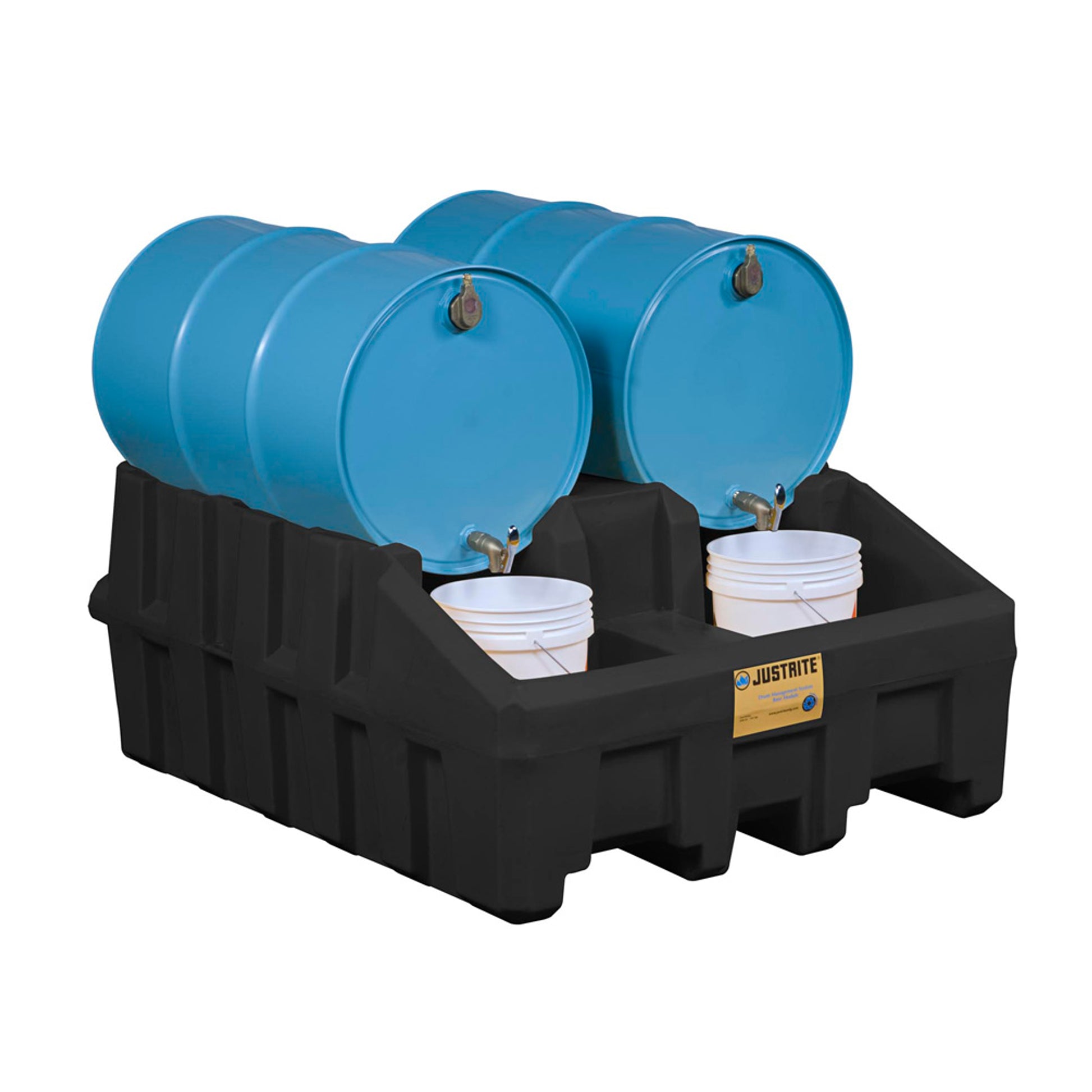 Justrite Ecopolyblend Drum Management Base Module - Dispensing Well - Forklift Channels - Recycled Poly - Black - 28667