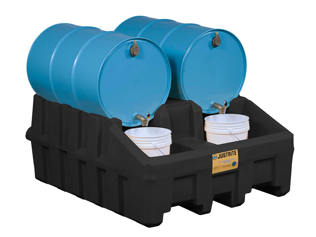 Justrite Ecopolyblend Drum Management Base Module - Dispensing Well - Forklift Channels - Recycled Poly - Black - 28667