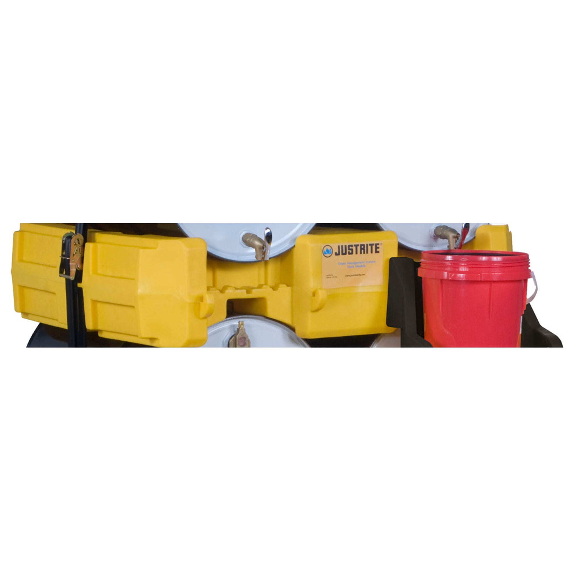 Justrite Drum Management Stack Module - Dispensing Shelf Optional - Forklift Channels - Poly - Yellow - 28668