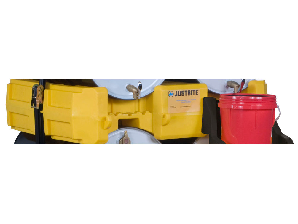Justrite Drum Management Stack Module - Dispensing Shelf Optional - Forklift Channels - Poly - Yellow - 28668