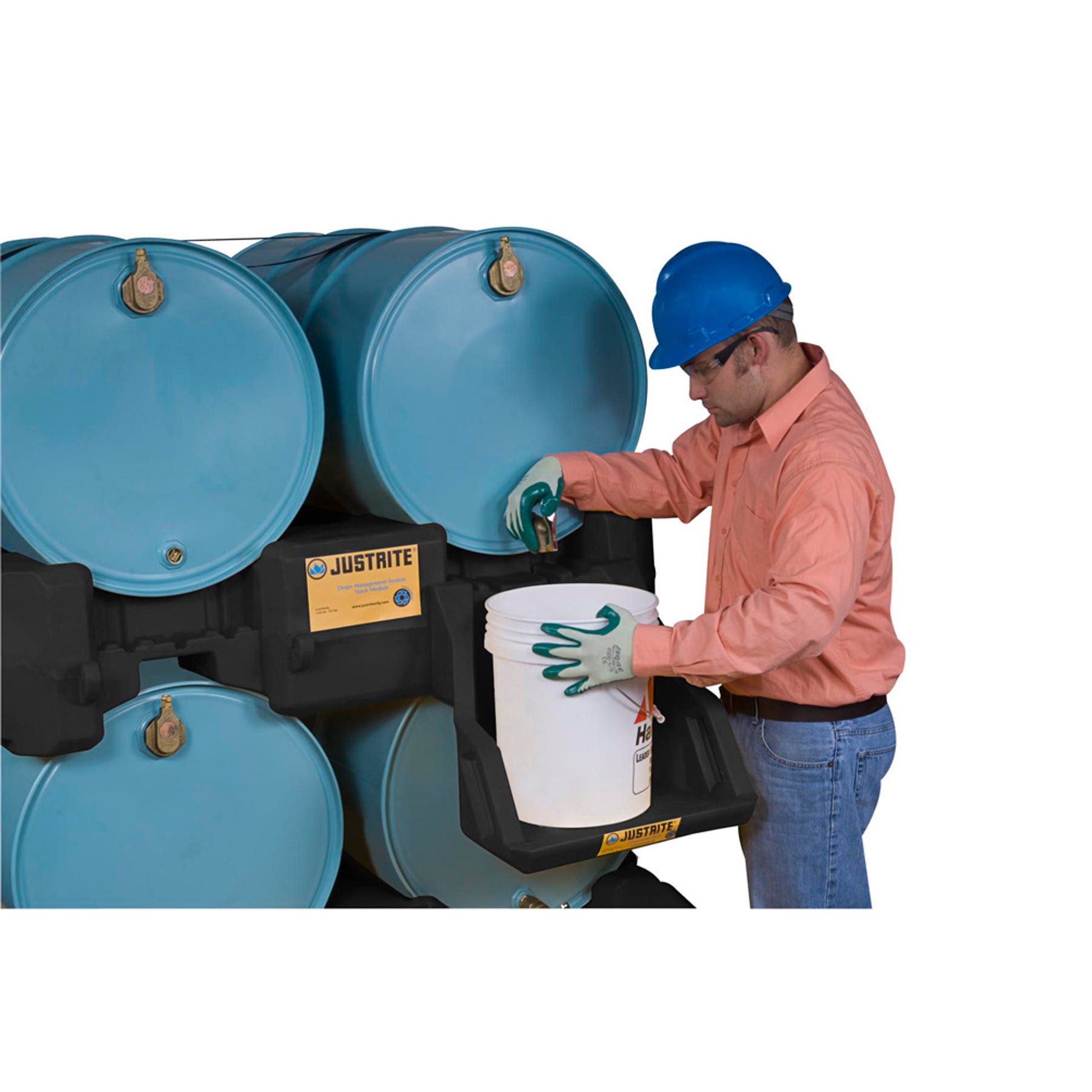 Justrite Ecopolyblend Drum Management Stack Module - Dispensing Shelf Optional - Forklift Channels - Poly - Black - 28669