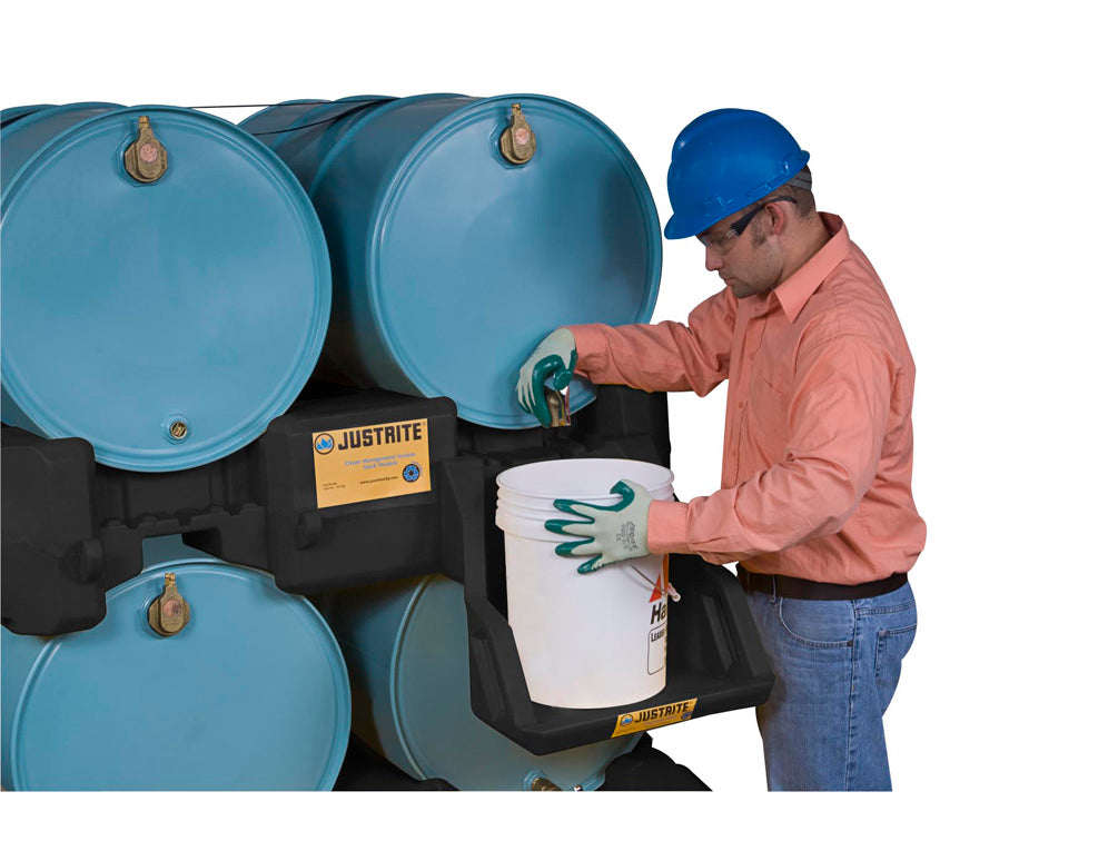 Justrite Ecopolyblend Drum Management Stack Module - Dispensing Shelf Optional - Forklift Channels - Poly - Black - 28669