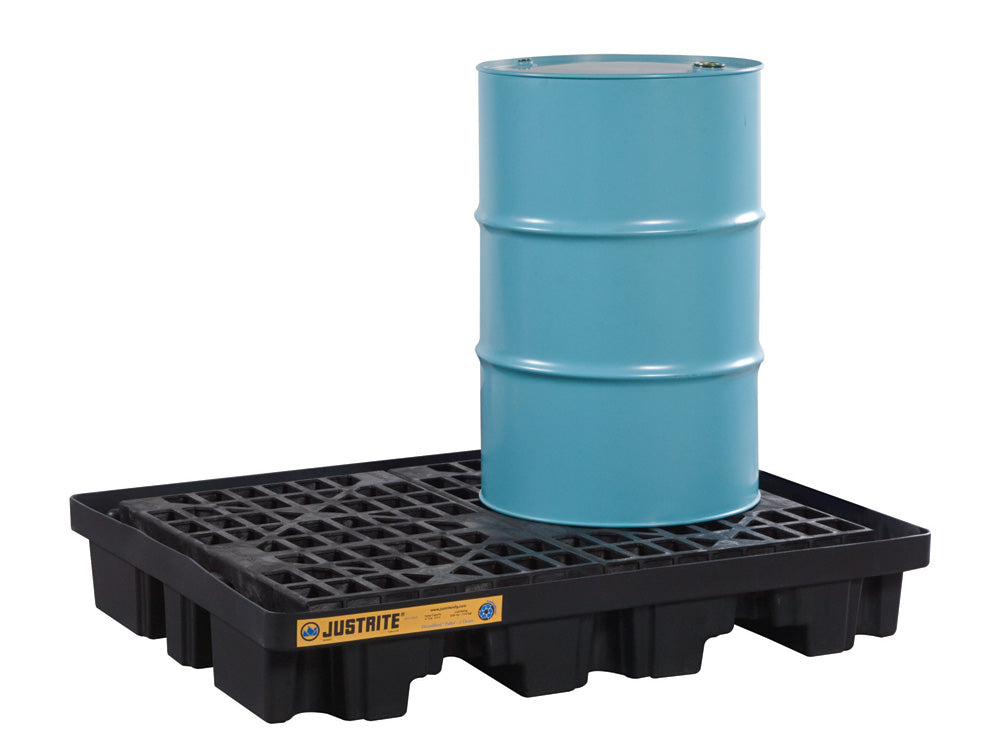 Justrite Ecopolyblend Low Line Pallet For 2-Drum Drumshed - 100% Recycled Polyethylene - Black - 28672