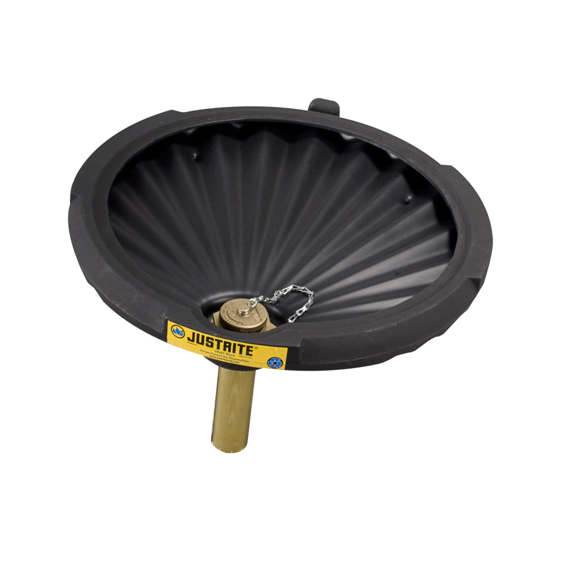 Justrite Ecopolyblend Funnel For Flammables With Drum Fill Vent And Flame Arrester - Recycled Content - Black - 28681