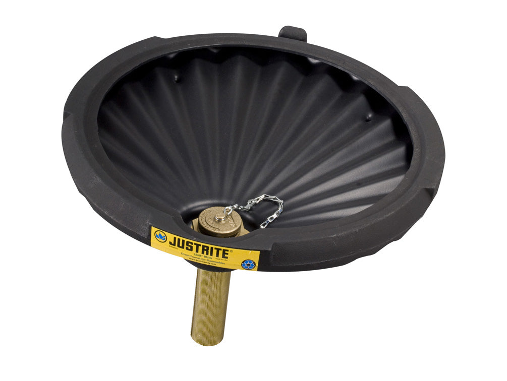 Justrite Ecopolyblend Funnel For Flammables With Drum Fill Vent And Flame Arrester - Recycled Content - Black - 28681