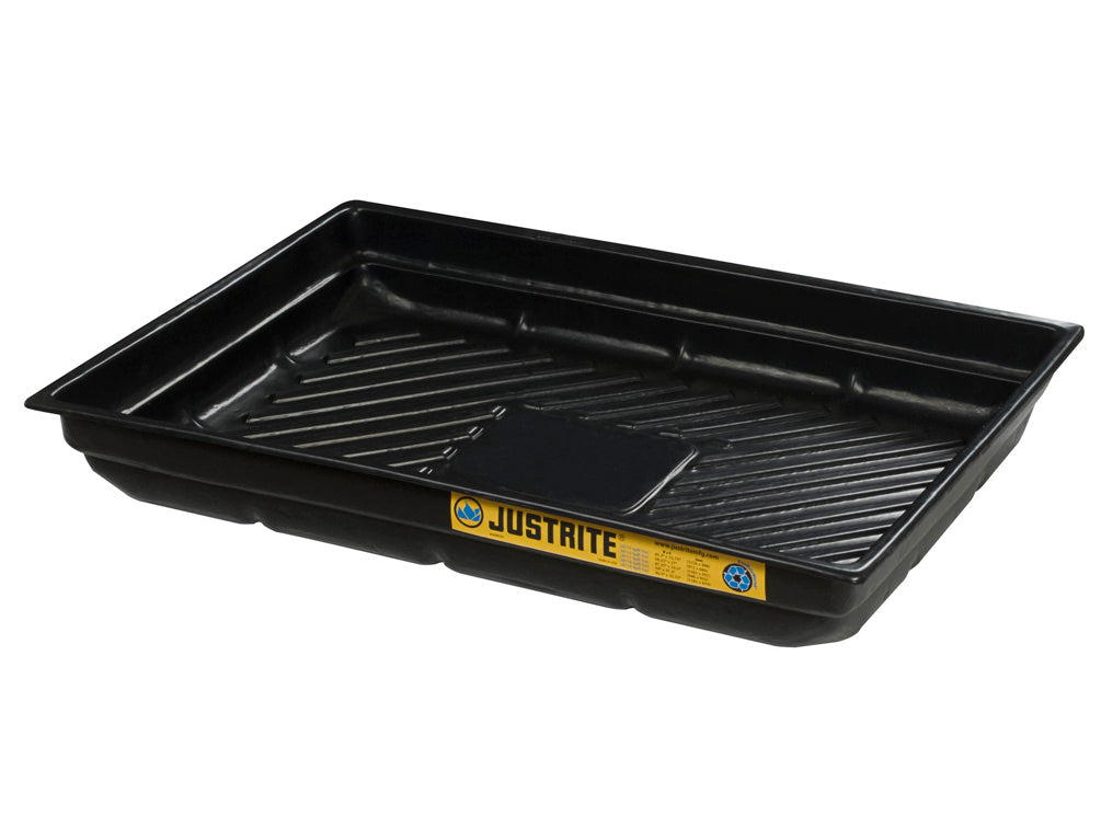 Justrite Ecopolyblend Spill Tray - Dims 47-1/2"W X 23"D X 5-1/2"H - Indoor Or Outdoor Use - Rigid Poly - Black - 28717