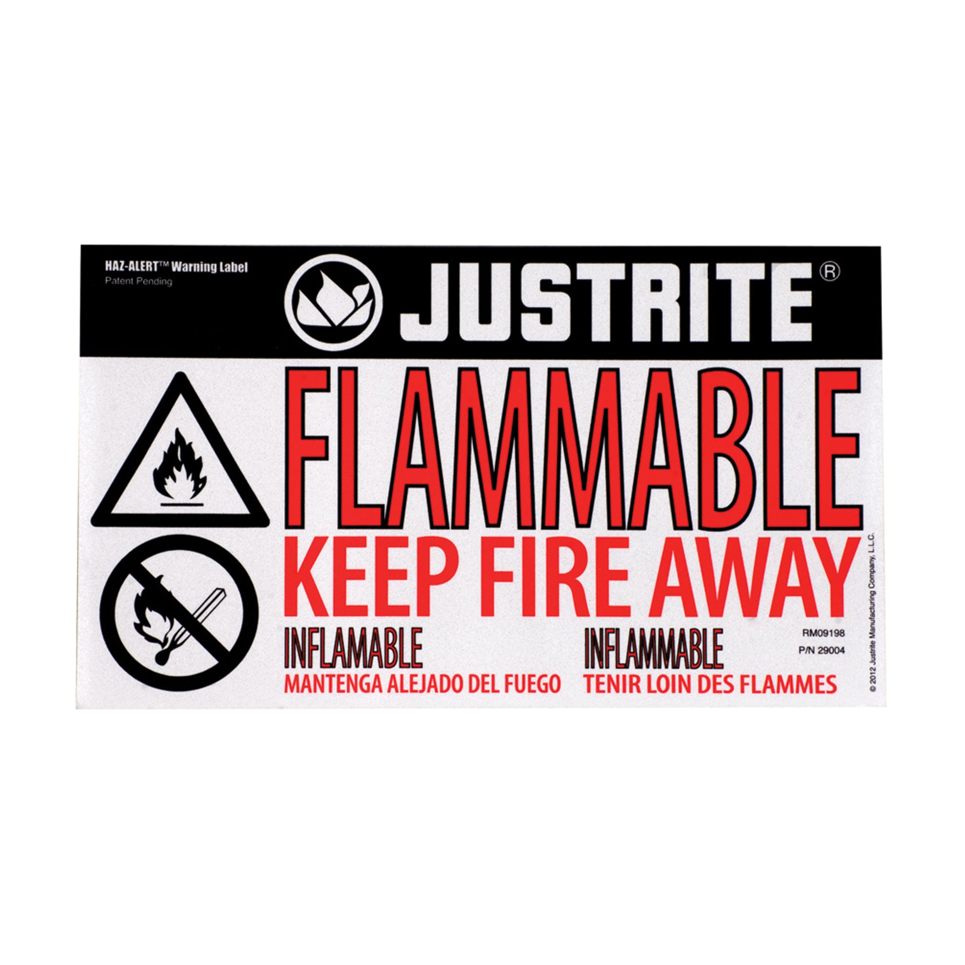 Justrite Haz-Alert Flammable Small Warning Label For Safety Cabinet - 29004