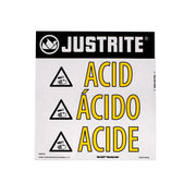 Justrite Haz-Alert Acid Small Warning Label For Safety Cabinet - 29008