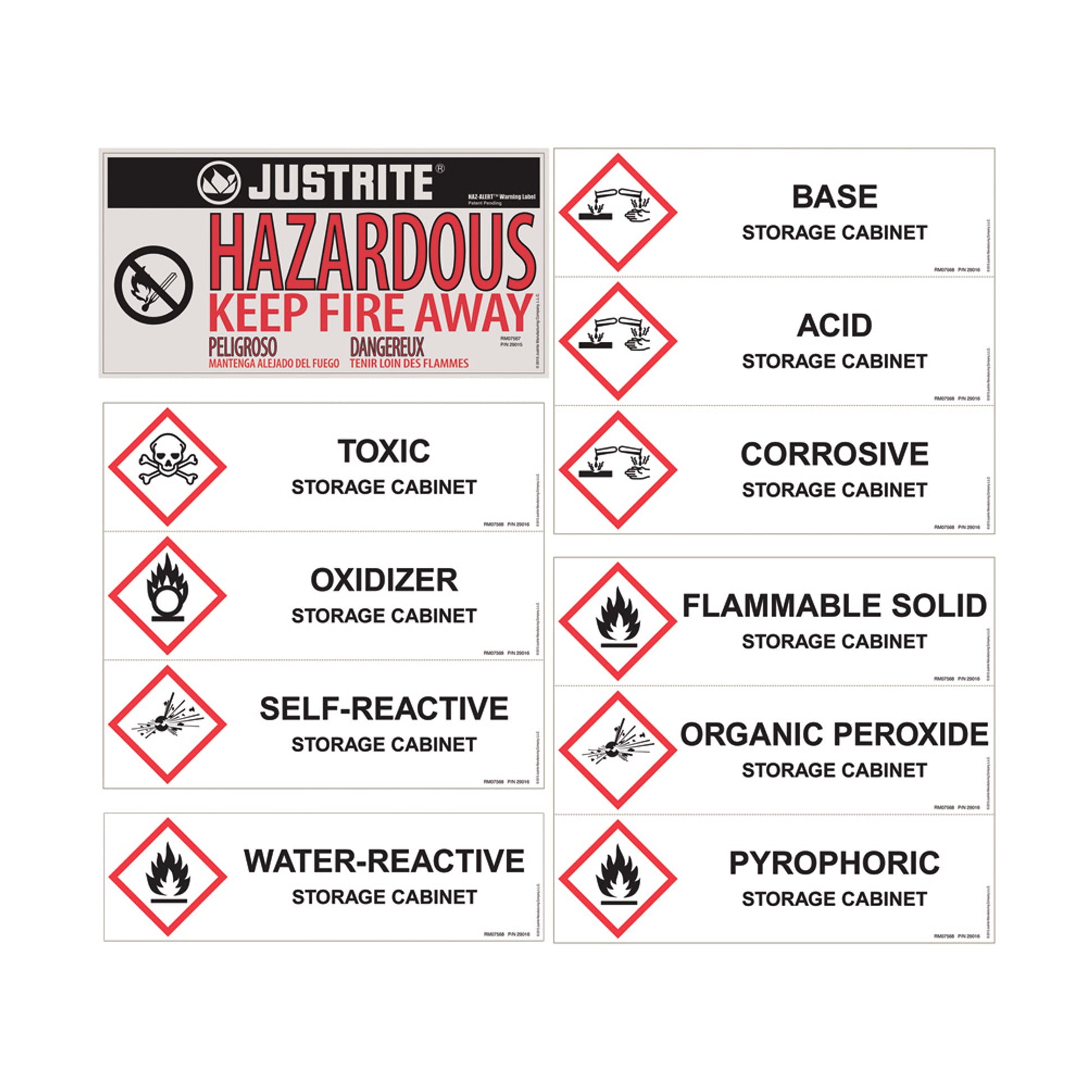 Justrite Replacement/ Retrofit Label Pack For Hazardous Material Cabinets - 29017