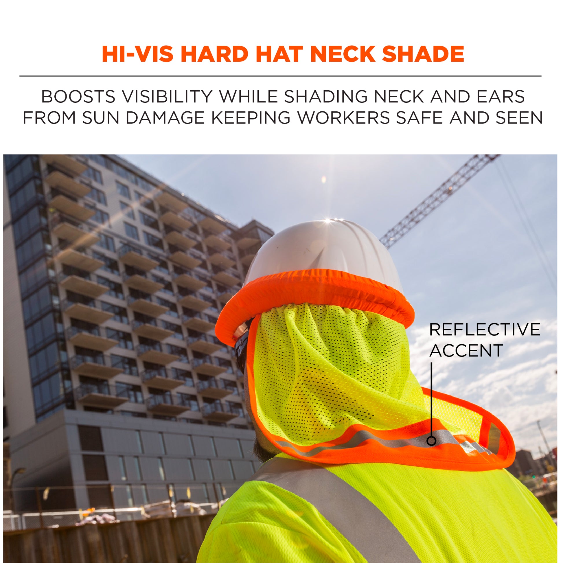 Ergodyne GloWear 8005 Hi-Vis Hard Hat Neck Shade - Mesh, Reflective