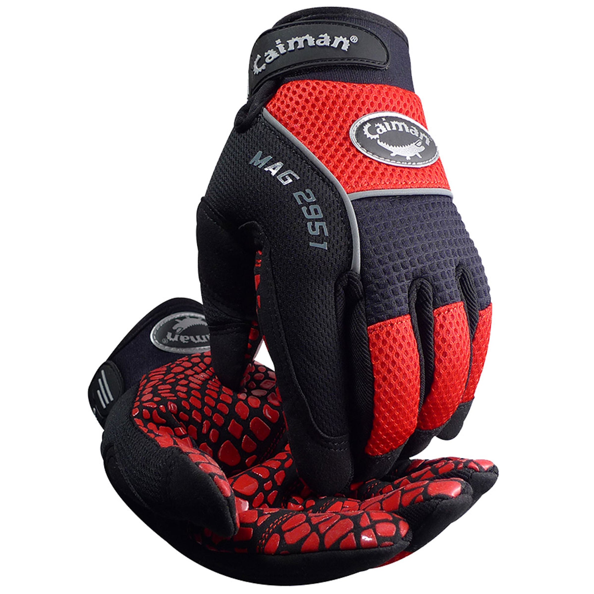 Caiman MAG Multi-Activity Glove w/Silicone Grip on Synthetic Leather Palm & Red AirMesh Back - 6/PR - 2951