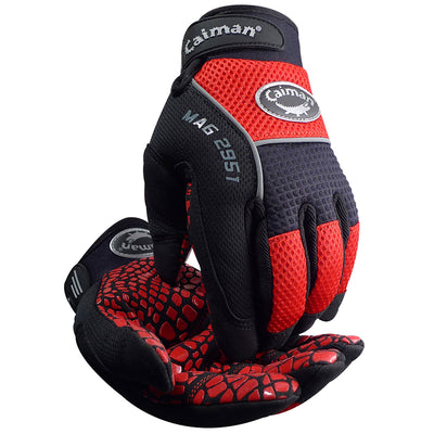 Caiman MAG Multi-Activity Glove w/Silicone Grip on Synthetic Leather Palm & Red AirMesh Back - 6/PR - 2951