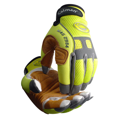 Caiman MAG Multi-Activity Glove w/Goat Grain Leather Patch Palm & Hi-Vis AirMesh Back - Yellow - 6/pr 2984