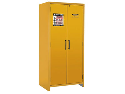 Justrite 90-Minute En Flammable Safety Cabinet - Cap. 30 Gal. - Dims. 35"W - 3 Shelf - 2 Hybrid-Close Doors - Yellow - 22605
