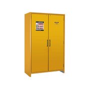 Justrite 90-Minute En Flammable Safety Cabinet - Cap. 45 Gal. - Dims. 47"W - 3 Shelf - 2 Hybrid-Close Doors - Yellow - 22607
