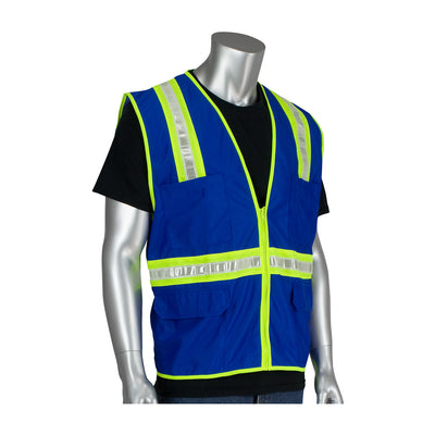 PIP Non-ANSI Surveyor's Style Safety Vest w/a Solid Front Mesh Back & Prismatic Tape - Blue - 1/EA - 300-1000