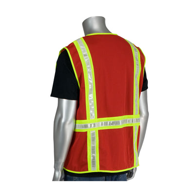 PIP Non-ANSI Surveyor's Style Safety Vest w/a Solid Front Mesh Back & Prismatic Tape - Red - 1/EA - 300-1000