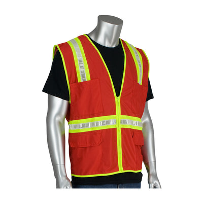 PIP Non-ANSI Surveyor's Style Safety Vest w/a Solid Front Mesh Back & Prismatic Tape - Red - 1/EA - 300-1000