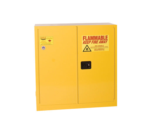 Justrite Flammable Liquid Safety Cabinet - 30 Gallon - 1 Shelf - 2 Door - Self Close - Yellow - 3010X