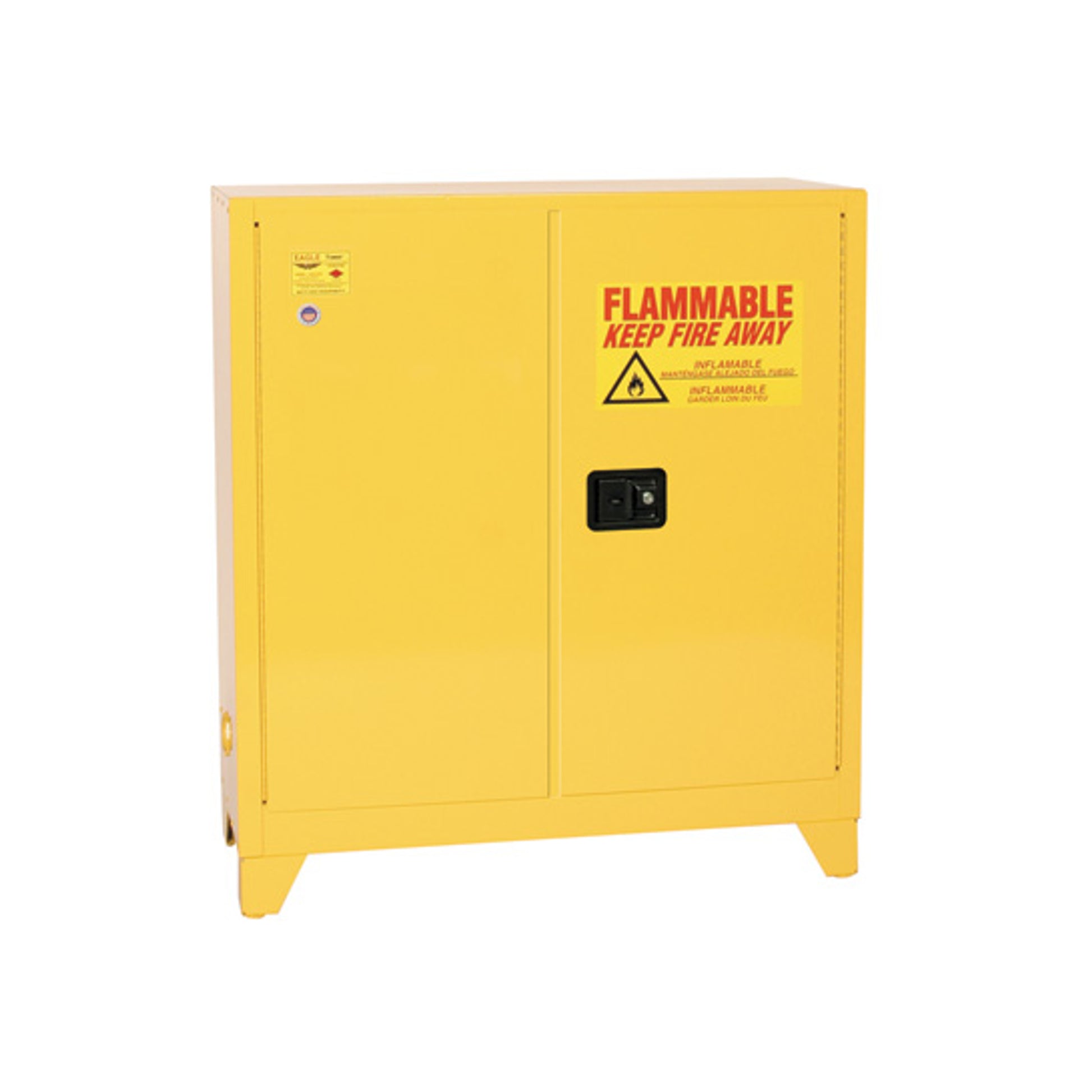 Eagle Tower Safety Cabinet - 30 Gallon - 1 Shelf - 2 Door - Self Close - Yellow - 3010XLEGS