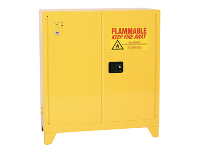Justrite Tower Safety Cabinet - 30 Gallon - 1 Shelf - 2 Door - Self Close - Yellow - 3010XLEGS