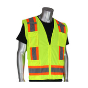 PIP ANSI Type R Class 2 Two-Tone Eleven Pocket Surveyors Vest w/Solid Front & Mesh Back - Hi-Vis Yellow - 302-0500