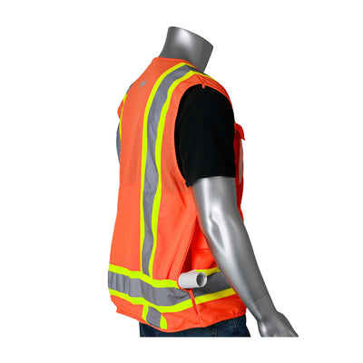 PIP ANSI Type R Class 2 Two-Tone Ten Pocket Surveyors Tech Vest - Hi-Vis Orange - 1/EA - 302-0700